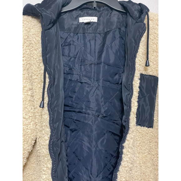 Topshop Teddy Jacket Full Zip Closure Waist Length Adjustable Drawstring Beige 4 - Picture 4 of 9